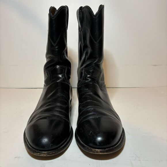 Justin Cowboy Western Boots Mens Size 9.5 D Black Cowboy Boots 3133 Made In USA - Picture 12 of 13